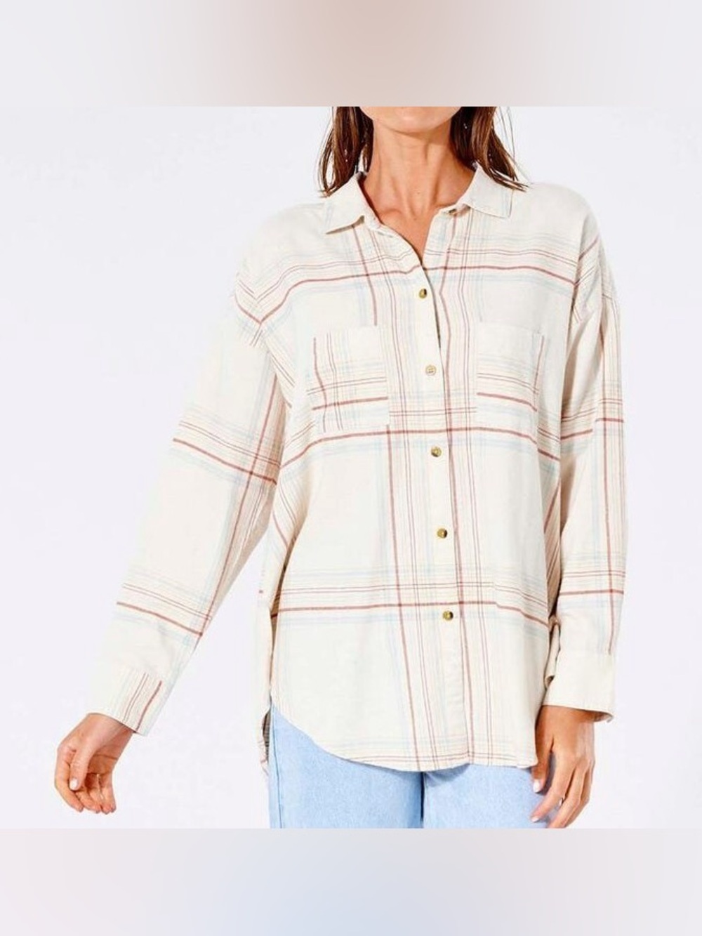 NWT Rip Curl Sayulita Frannel Shirt Bone Stripes Size XL